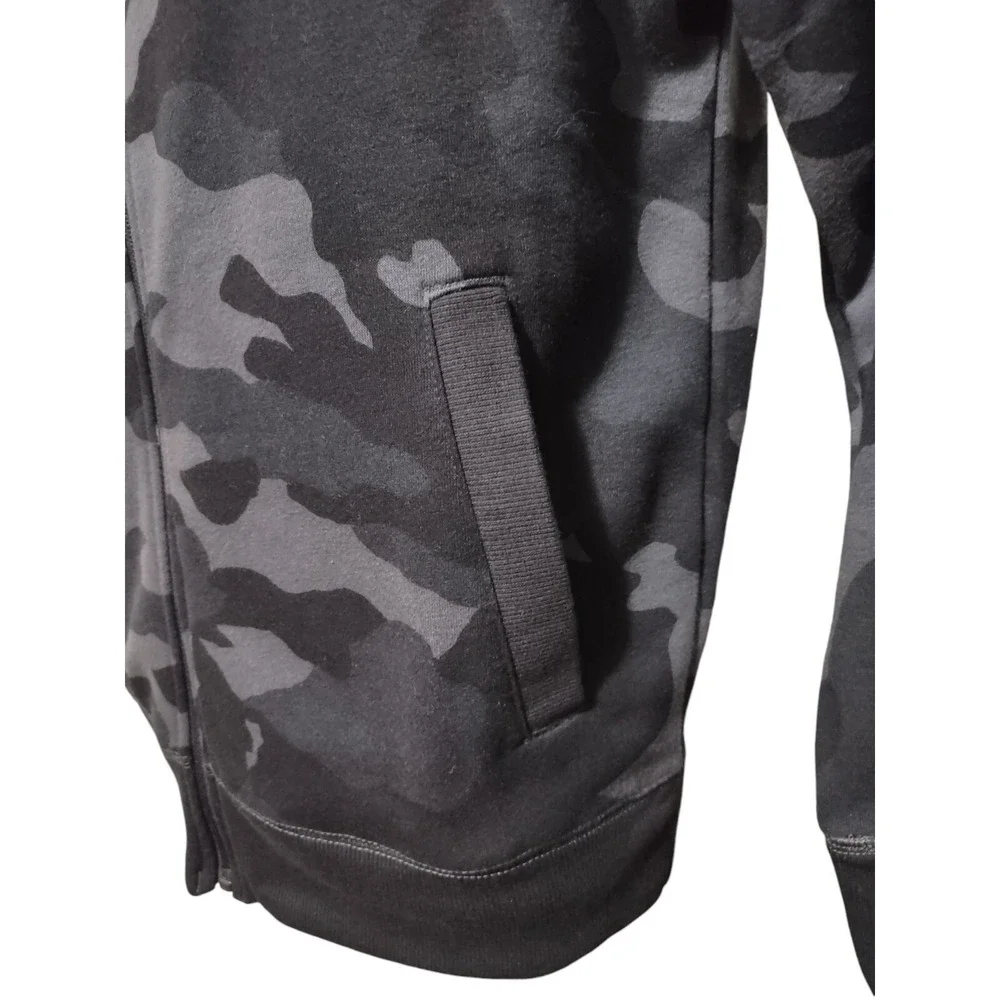All in Motion Jacket Men's M‎ Gray Camo Full Zip Hooded Fleece Lined Drawstring